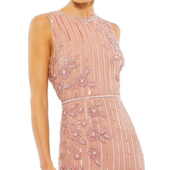 MAC DUGGAL 70260 Womens Rose Striped Floral Embellished Sleeveless Midi Dress - Picture 3 of 13